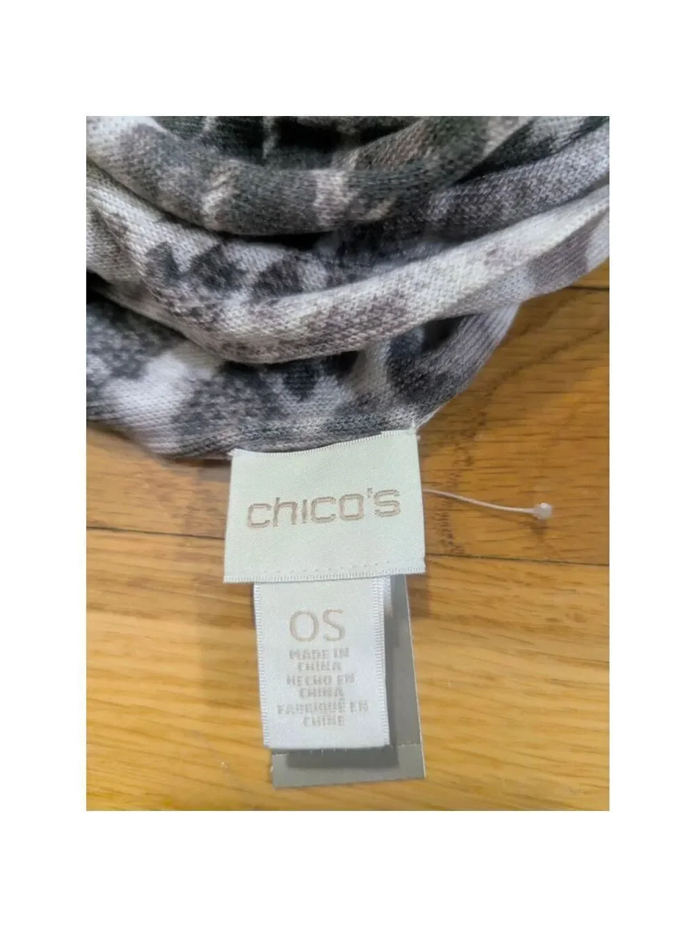 Chico's Animal Print Infinity Scarf White Gray One Size NWT